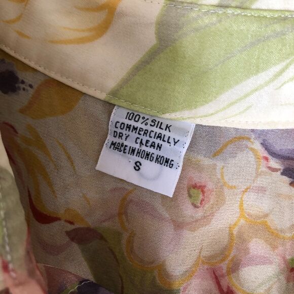 Adrienne Vittadini Elegant 100% Silk Sheer Butter Yellow Floral Summer Blouse S - Picture 11 of 11